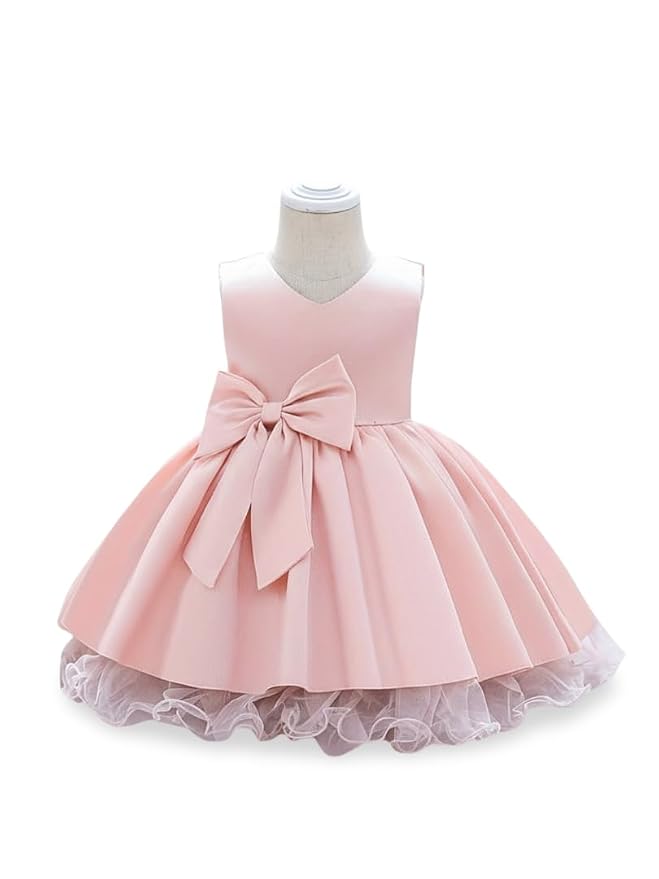 Amazon Brand - Anarva Satin Fabric Sleeveless Solid Pattern Kids Girls Frock Dress Cream