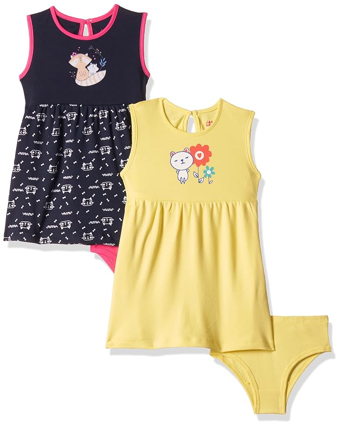 Amazon Brand - Jam & Honey baby-girls 100% Soft & Pure Cotton Above the Knee Long Sleeve Casual Dress with Panty Set