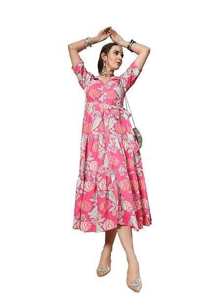 Stylum Women's Floral Printed Rayon Tiered Dress
