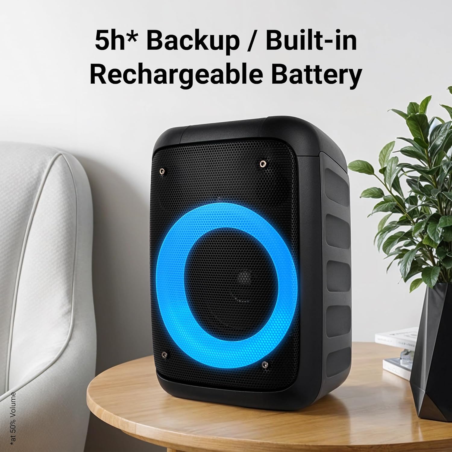 ZEBRONICS Zeb-Buddy 100 Portable BT v5.0 Speaker with TWS, 20W RMS, Wired mic Karaoke, 5H Backup, RGB LED, AUX, USB, Micro SD, Built in Rechargeable Battery and Mobile Holder, Black