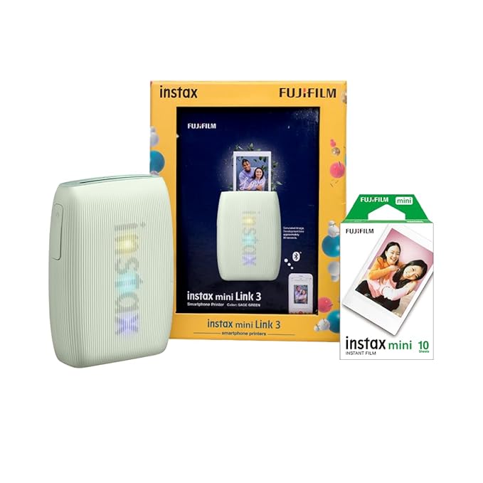 Fujifilm instax Mini Link 3 Smartphone Photo Printer Starter Kit, Green