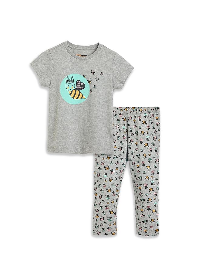 Amazon Brand - Symbol Girls 100% Cotton Night Suit Set |Half Sleeves T-Shirt & Pajama Set | Age 2-14 Years