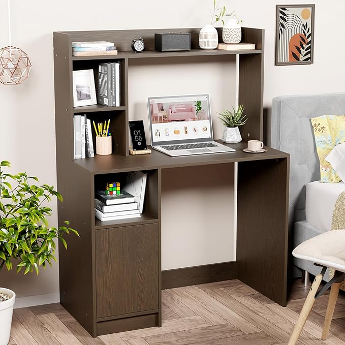 Lukzer ST-009 Wenge Multi-Purpose Computer Desk with Bookshelf | Engineered Wood | Study Table for Students & Adults | Laptop Table for Home Office Gaming & Workstation | (100x50x134 cm)