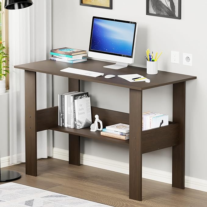 Lukzer Engineered Wood Computer Desk with One Tier Shelves | ST-004/Wenge | Laptop Study Table for Office Home Workstation Writing Modern Desk (90 x 50 x 75 cm)
