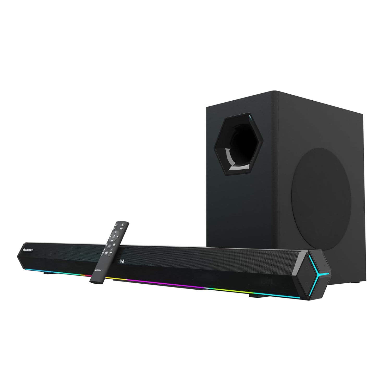 ZEBRONICS Juke BAR 6100DWS PRO 240W with Multi Connectivity (BT 5.0 | HDMI (ARC) |Optical in | USB | AUX),Wireless Subwoofer,RGB LED Lights, Wall Mountable Sound Bar with Virtual 5.1 and LED Display
