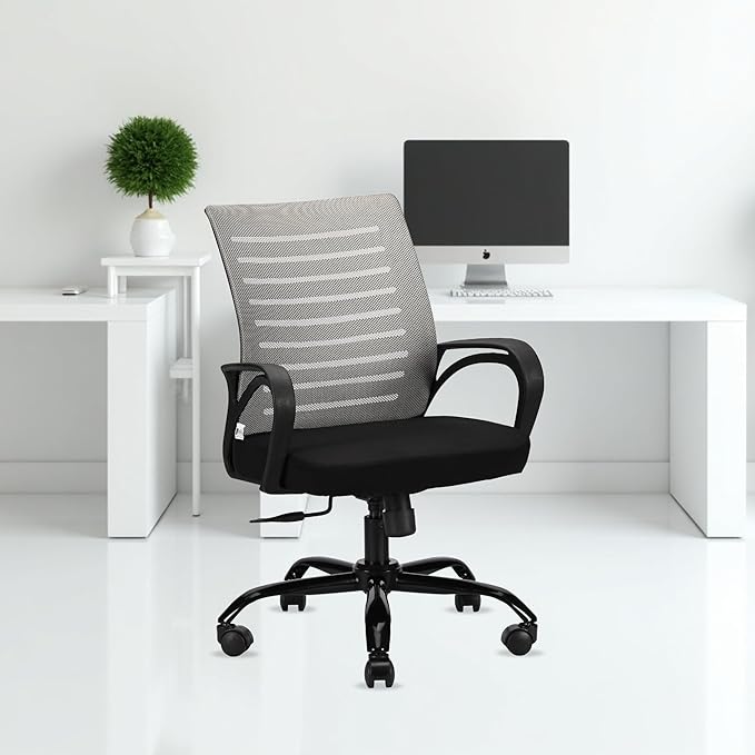 IAFA FURNITURE Diego Office Chair with Height Adjustable Mechanism, Ergonomic Mid-Back Mesh Design |Heavy Duty Metal Base | Multi-Adjustment Revolving Chair (Self Assembly) (Mid Back, Grey)