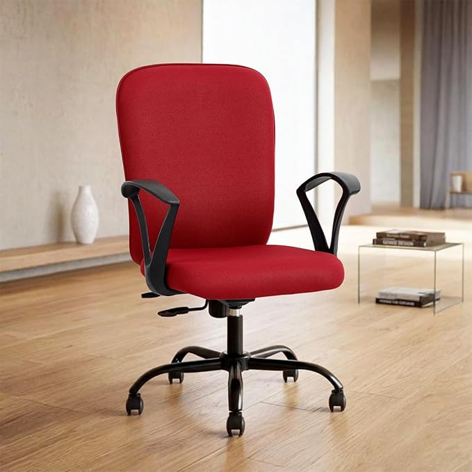 IAFA FURNITURE Mavro Office Chair, Mid Back Upholstery Ergonomic Home Office Desk Chair with Fixed Armrests & Spacious Cushioned Seat | Heavy Duty Metal Base (DIY) (Red)