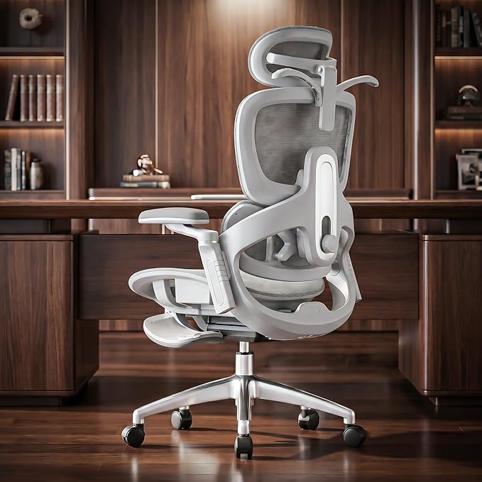 DROGO Evo Lounge Ergonomic Office Chair for Work from Home, Computer Chair with Mesh, Adjustable Seat, 6D Armrest, 4D Headrest & Lumbar Support | Gaming Chair with Footrest & Recline (White)