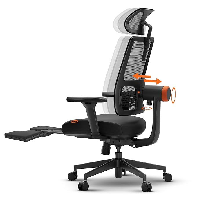 DROGO Ergonomic Office Chair for Work from Home, High Back Computer Chair with Adaptive Lumbar Support, 4D Armrest, Footrest, Recline, Adjustable Height & Headrest, Mesh Chair for Office (Black)