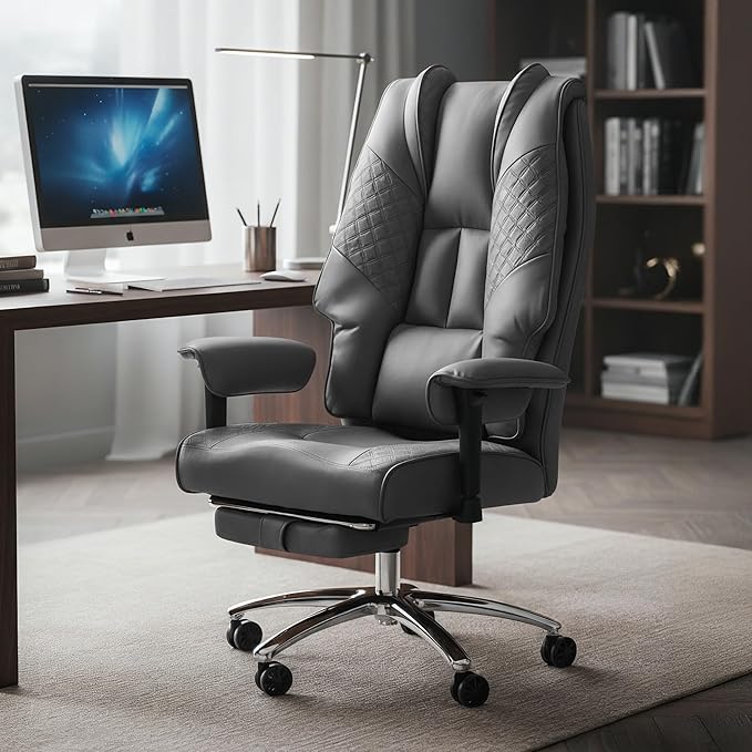 Drogo Monarch Pro Ergonomic Office Chair for Work from Home 400LBS | Computer Chair for Study with High Back, Cushion Seat, Armrest, Head & Lumbar Support | Gaming Chair with Footrest & Recline (Grey)