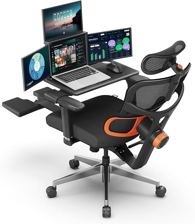 DROGO Sitsmart With Tray Ergonomic Office Chair for Work from Home with Adaptive Lumbar Support, 4D Armrest, Recline,Footrest, Adjustable Height & Headrest, High Back Computer Chair Office/Home(Black)