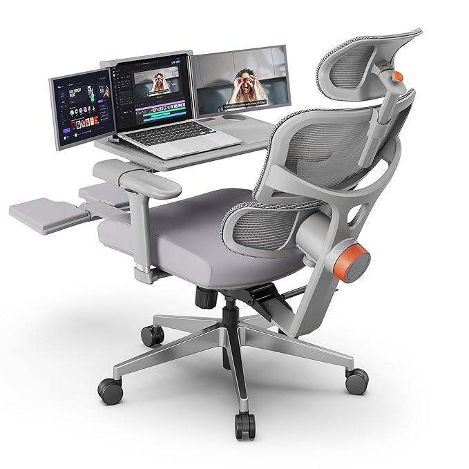 DROGO Sitsmart With Tray Ergonomic Office Chair for Work from Home with Adaptive Lumbar Support, 4D Armrest, Recline, Footrest, Adjustable Height & Headrest, High Back Computer Chair Office/Home(Grey)