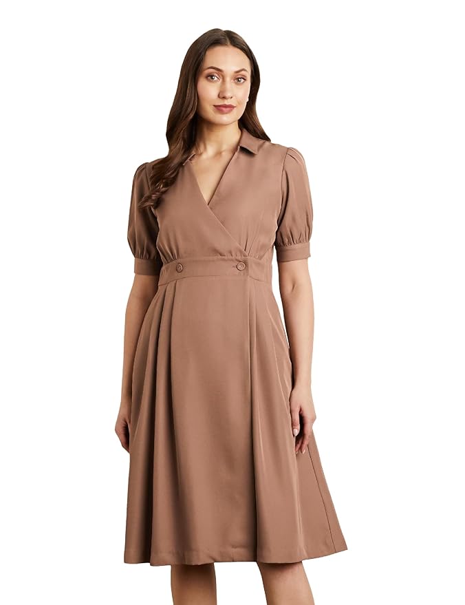 Symbol Premium Women's Fit & Flare Wrap Dress (Midi Length | Stylish | Desk-to-Dinner) (Available in Plus Sizes)