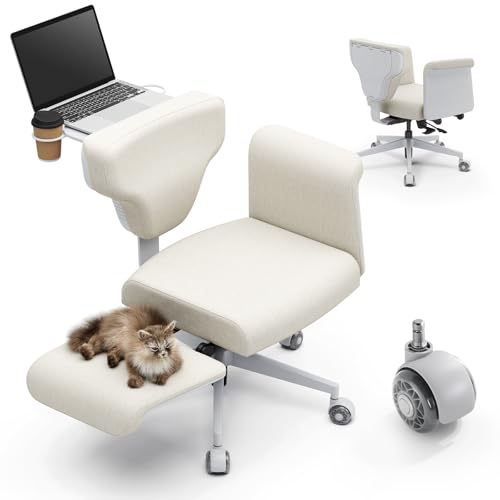 DROGO Freedom-X Multi-Position Cross Legged Office Chair for Work from Home with Laptop Tray, Flexible Armrests, Adjustable Backrest & Cup Holders | Gaming Chair with Breathable Cushion Seat (Biege)