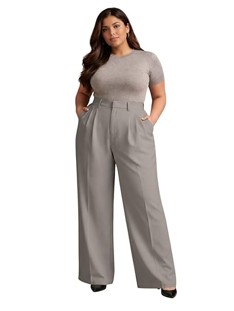 Women’s Plus Size High Waist Comfortable Straight Fit Formal Pants for Office Wear