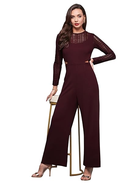 Miss Chase Women's Self Design Cut-Out Georgette Jumpsuit