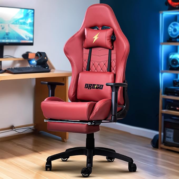 Drogo Emperor Pro Multi-Purpose Ergonomic Gaming Chair with 7 Way adjustable Seat,PU Leather,Head & USB Massager Lumbar Pillow |Home & Office Desk Chair with Full Reclining Back &Footrest(Wine Red)
