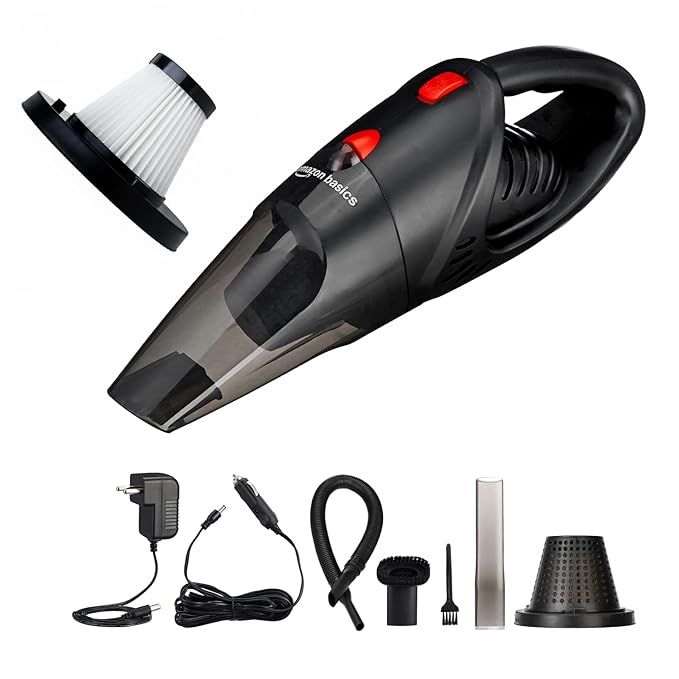 Amazon Basics Cordless Vacuum Cleaner for Car & Home | Powerful Suction | Dual Mode, 7600mAh Rechargeable Battery & 12V DC Car Port | High Power Portable Lightweight Wireless Vacuum | Black