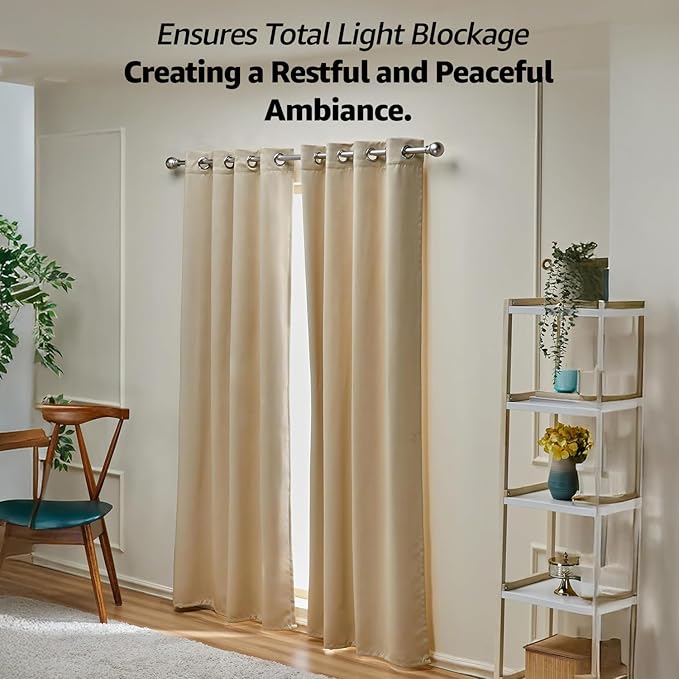 Amazon Basics - Room Darkening Blackout Door Curtains, 100% Room Darkening | 9 Feet |Set of 2| Plain Design | for Living Room and Bedroom | 115cmx 274cm, Color- Cream
