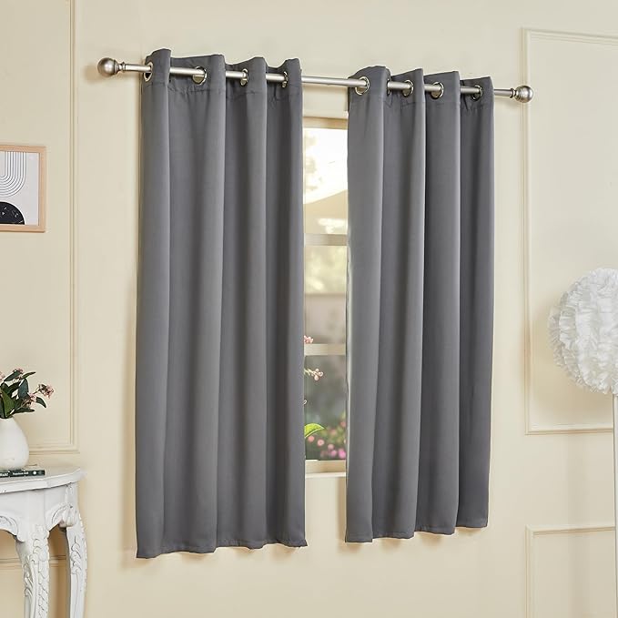 Amazon Brand - Solimo Polyester 100% Blackout Plain Window Curtains|100% Room Darkening| Blackout Window Curtains| 5 Feet |Set of 2| Plain Design | for Living Room Kids Room and Bedroom | Color- Grey
