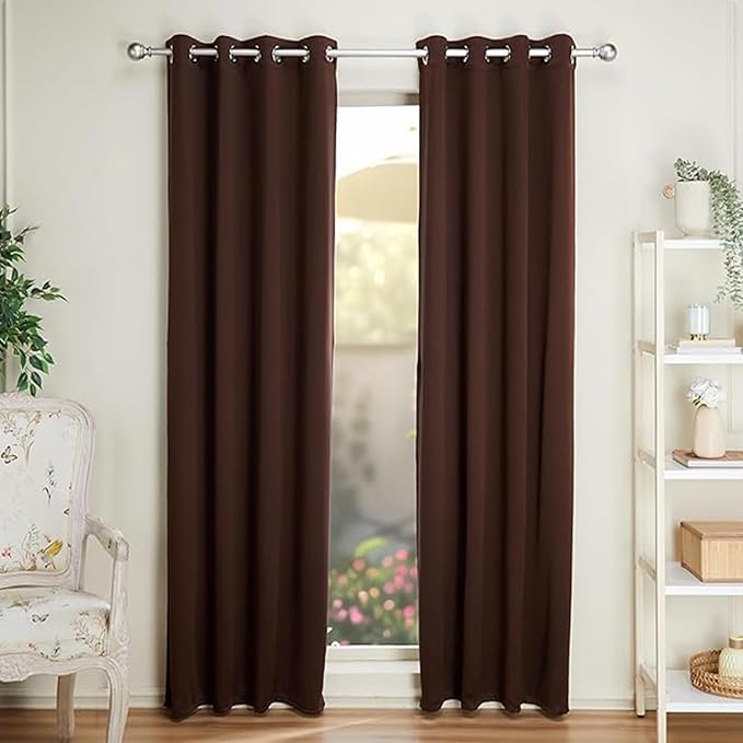 Amazon Basics - Room Darkening Blackout Door Curtains, 100% Room Darkening | 7 Feet |Set of 2| Plain Design | for Living Room and Bedroom | 115cmx210cm, Color- Coffee