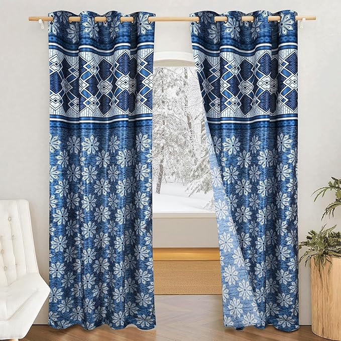Amazon Brand - Solimo Majestic Mandala Polyester 75% Blackout Grommet Door Curtains|7 Feet|Set of 2|Floral Print Design |for Living Room Kids Room and Bedroom |Blue |Light-Filtering
