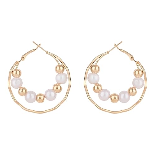 I Jewels Latest Fashion Stylish Gold Plated Lightweight Round Pearl Hoop Earrings For Women