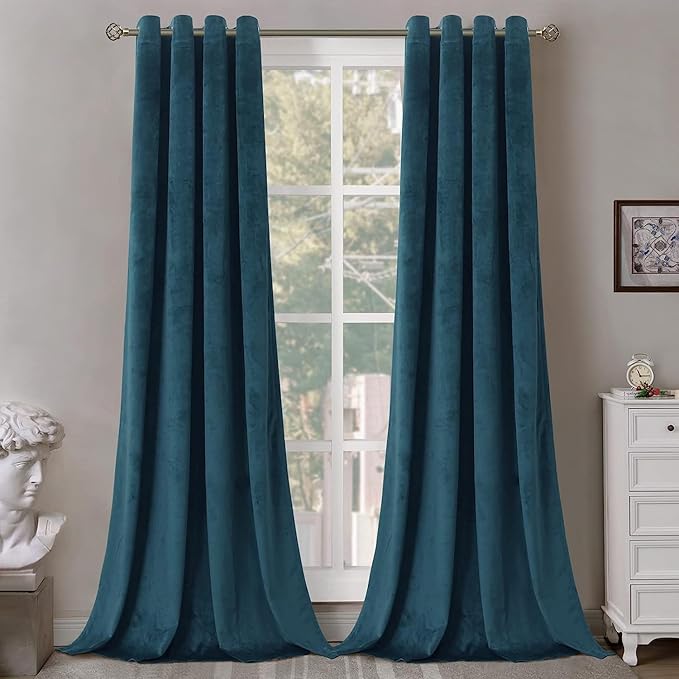 Amazon Brand - Umi Room Darkening Plain Velvet Eyelet Door Curtains for Living Room Bedroom Kitchen 7 feet Pack of 1 in Deep Teal Color