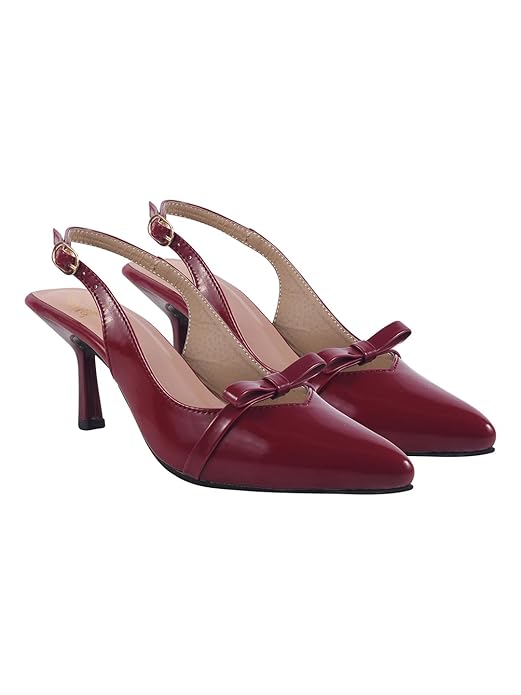 Shoetopia Women's Slingback Pumps – Pointed Toe Elegant Stylish Classic High Heels with Bow Knot and Adjustable Strap