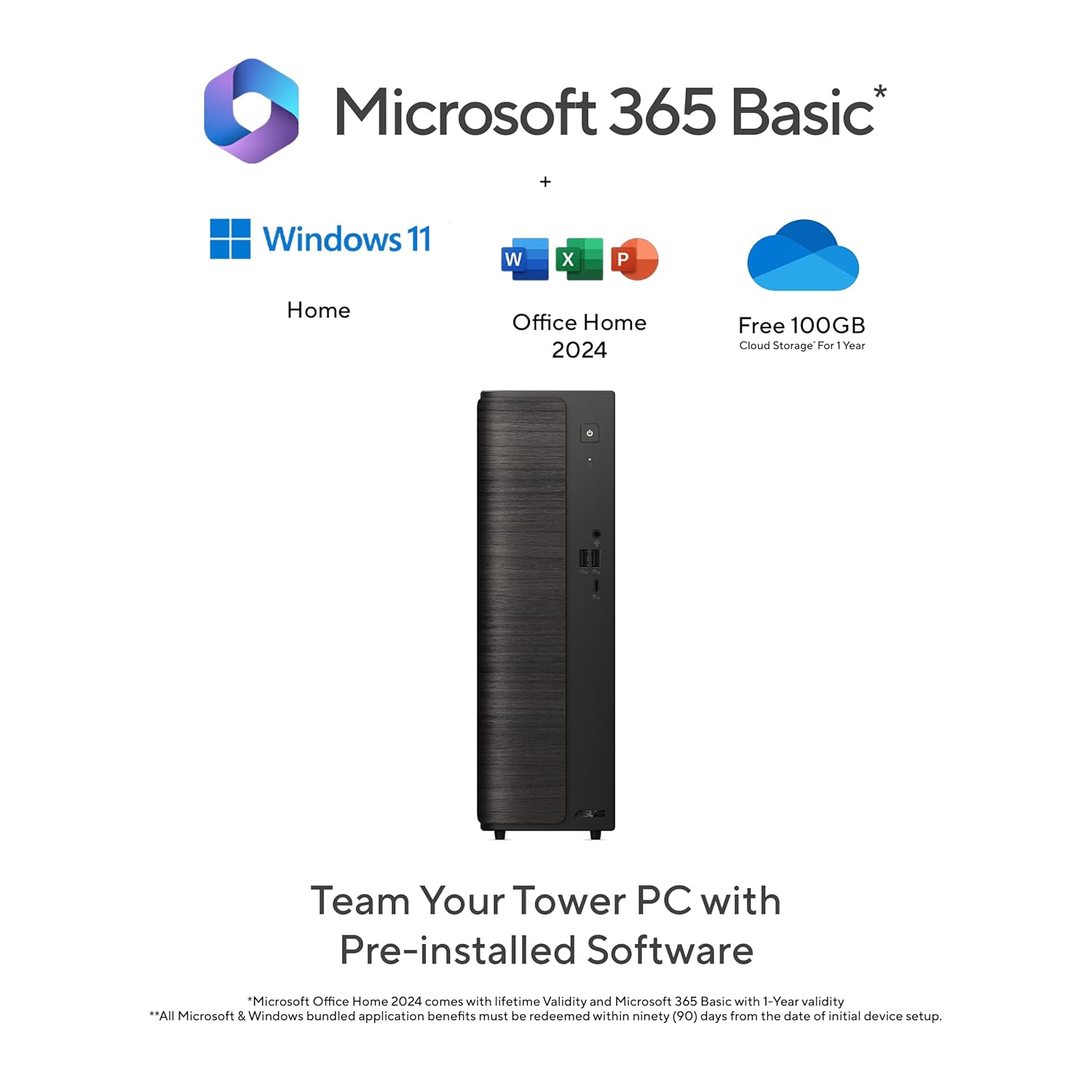 ASUS V500 (2026),Intel Core 5 210H (14th Gen),Intel UHD iGPU, 8GB RAM, 512GB SSD,Windows 11 Home,M365 Basic(1 Year)* Office 2024,Black,5.06 Kg,V501SV-05210H008WS, with wired Keyboard & Mouse, Tower PC