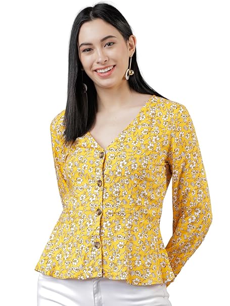 Tokyo Talkies Women's Long Sleeves V-Neck Printed Tops| Stylish Casual wear