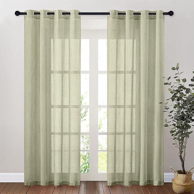 Amazon Basics - Linen Textured Sheer Door Curtains | Light Filtering | 7 Feet | Set of 2 | Plain Design | for Living Room, Bedroom & Balcony | 210cm x 115cm, Color - Cream