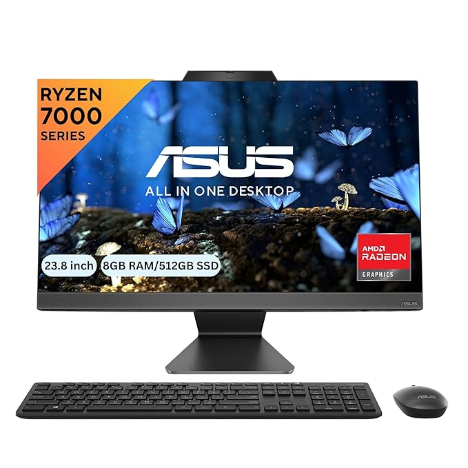 ASUS AiO M3402WFA Series, 23.8" (60.45 cm) FHD, AMD Ryzen 5 7520U, All-in-One Desktop (8GB/512GB SSD/Windows 11/Office 2021/with Wireless Keyboard & Mouse/Black/5.4 kg), M3402WFA-KBA015WS