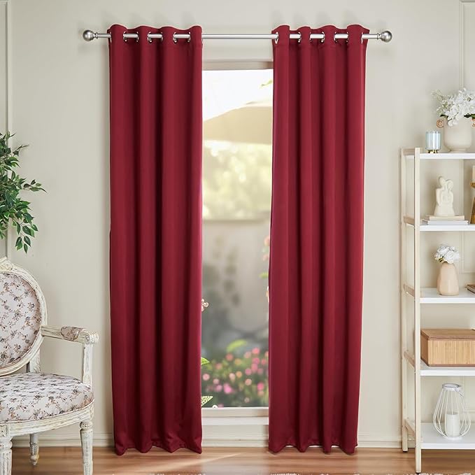 amazon basics - Room Darkening Blackout Door Curtains, 100% Room Darkening | 7 Feet |Set of 2| Plain Design | for Living Room and Bedroom | 115cmx210cm, Color- Maroon