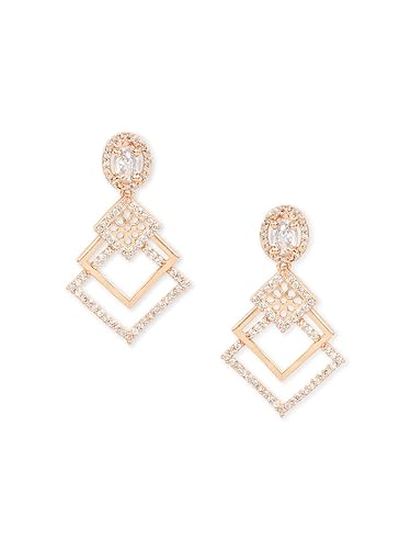 I Jewels Special Stylish Latest Fashion Rose Gold Plated & White AD Studded Drop Earrings for Women (E2977)