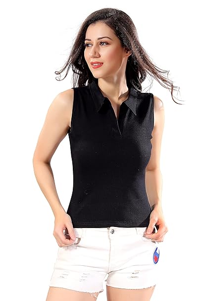 TRASA Women’s Sleeveless Rib Knitted Cotton Racer Back Tank Tops Collared Neck Crop Tank Tops - Available Sizes -XS, S, M,L,XL,2XL