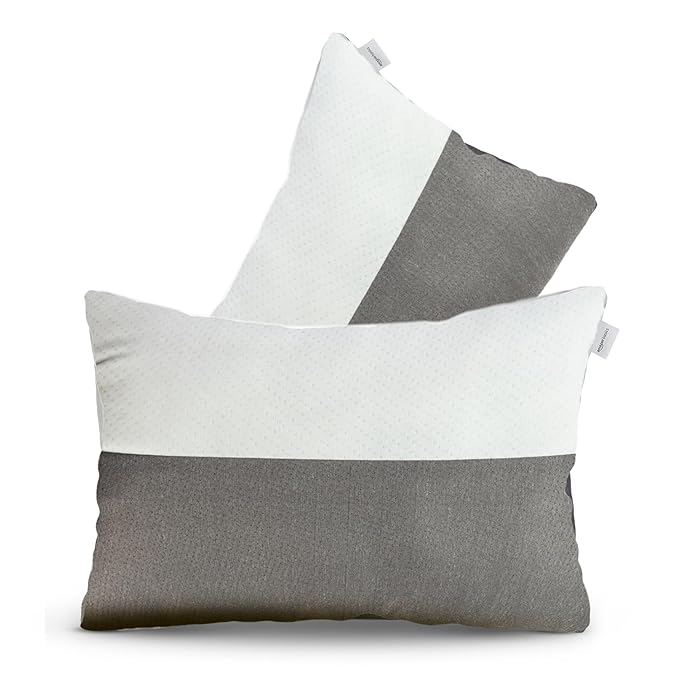 Amazon Basics Hollow Fiber Sleeping Pillow | Soft and Fluffy | Adjustable Height | Set of 2 | White and Brown (27 x 16 Inches)