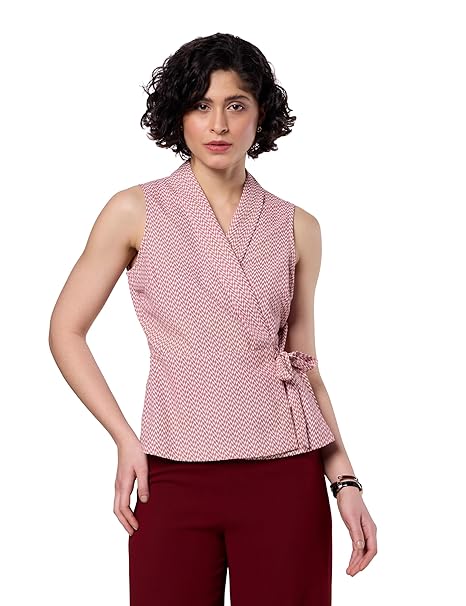 Symbol Premium Women Solid Sleeveless Wrap Top (Regular Fit | Desk-to-Dinner) (Available in Plus Sizes)