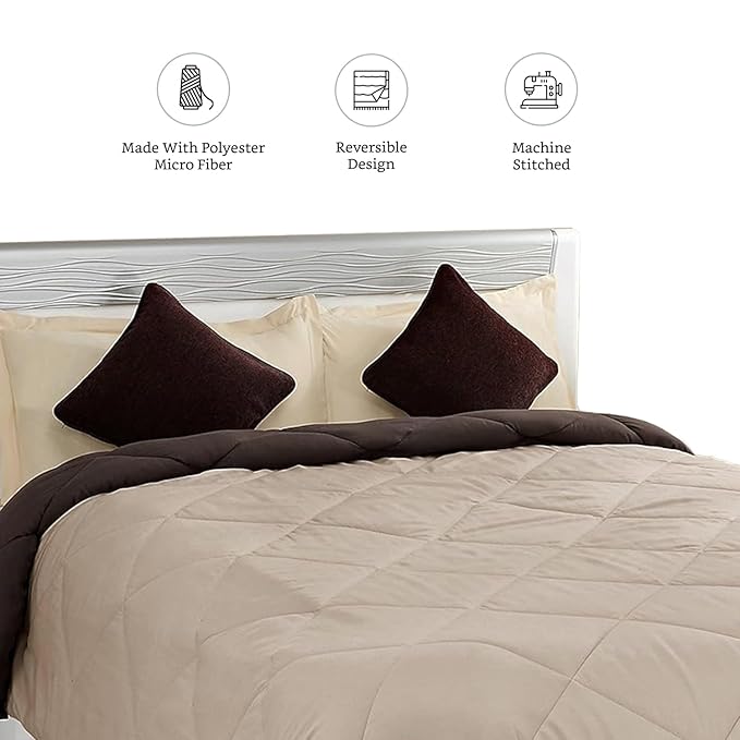 Amazon Brand - Solimo Microfibre Reversible Comforter, Double (Subtle Beige & Walnut Brown, 200 GSM), 50 TC