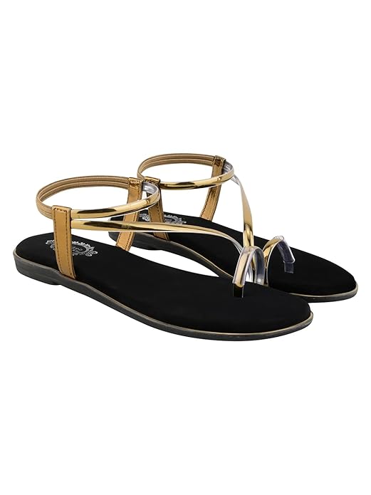 Shoetopia Women's Minimalist Metallic & Toe-Ring Sandals – Elegant Strappy Flat Slides
