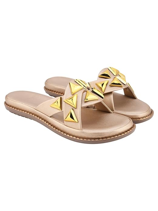 Shoetopia Women’s Embellished Cross-Strap Flat Sandals Lightweight Comfortable Everyday Footwear