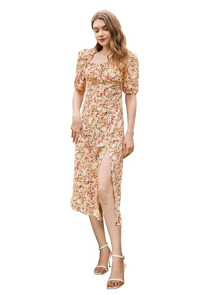 Shasmi Women's & Girls' Solid Square Neck Ankle Length Shirred Frill Ruffle A-line Dress (Dress 41) (Pink M)