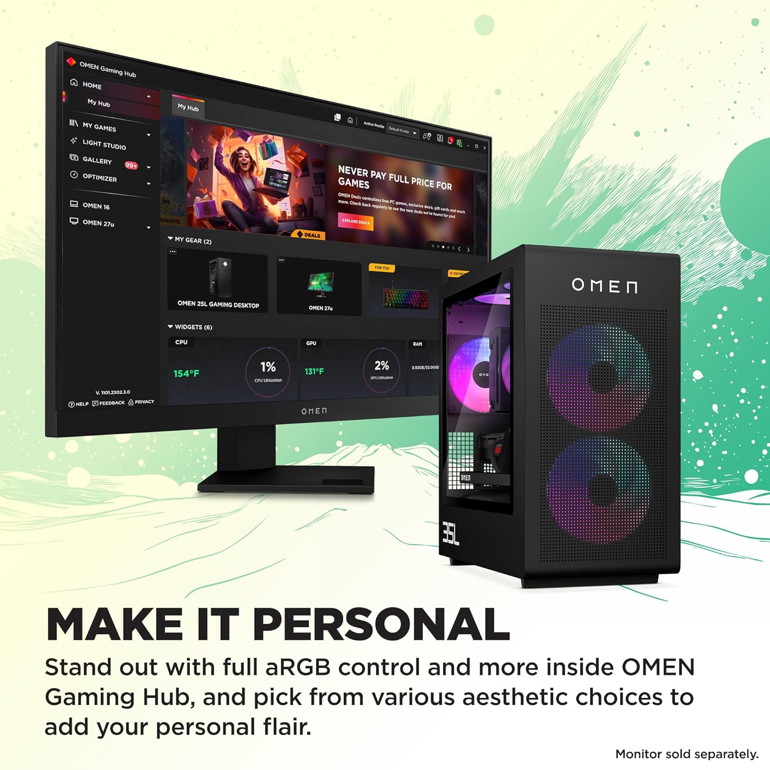 HP Omen 35L Gaming Desktop Intel Core Ultra 7 265F, 16GB NVIDIA GeForce RTX 5070 Ti (32 GB DDR5, 1TB SSD) Win11, M365 Basic(1yr)*MSO 2024, Black, 14.5kg, GT16-0014in