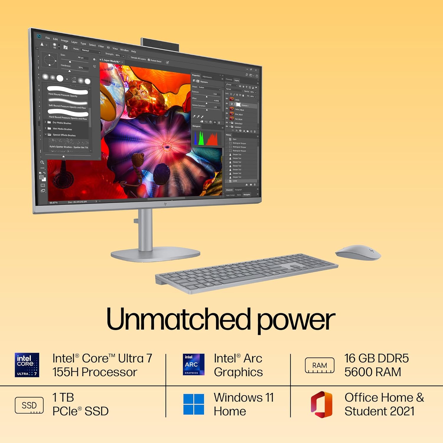 HP OmniStudio X All in One, Intel Core Ultra 7 155H,(16GB DDR5,1TB SSD) 4K UHD (3840 x 2160), IPS, Anti-Glare, 550 nits,31.5inch(80.1cm), Win 11, Office24, Meteor Silver, 9.56kg, 32-c0075in