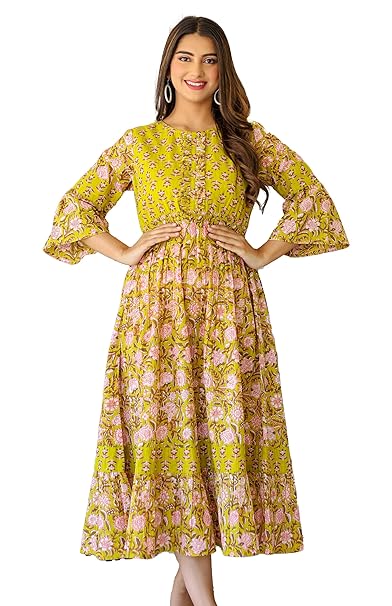 Yash Gallery Women's Cotton Floral Printed Anarkali Maxi Dress