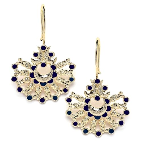 Karatcart Silver Tone Diamond Shape Pink and Blue Carved Stone Studded Drop Earrings for Women