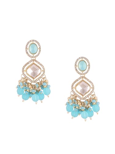 Zaveri Pearls Turquoise Blue Austrian Diamonds & Artificial Stones Dangle Earring For Women-ZPFK16918