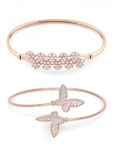 ZAVERI PEARLS Set of 2 Rose Gold Contemporary Cubic Zirconia Brass Kada Style Bracelet For Women-ZPFK11111