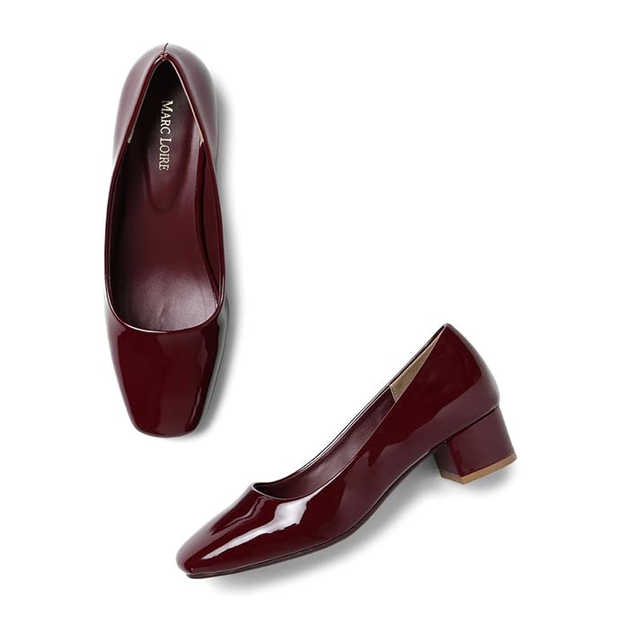 Marc Loire Women Square Toe Solid Block Heel Pumps for Office, Party and Formal Wear