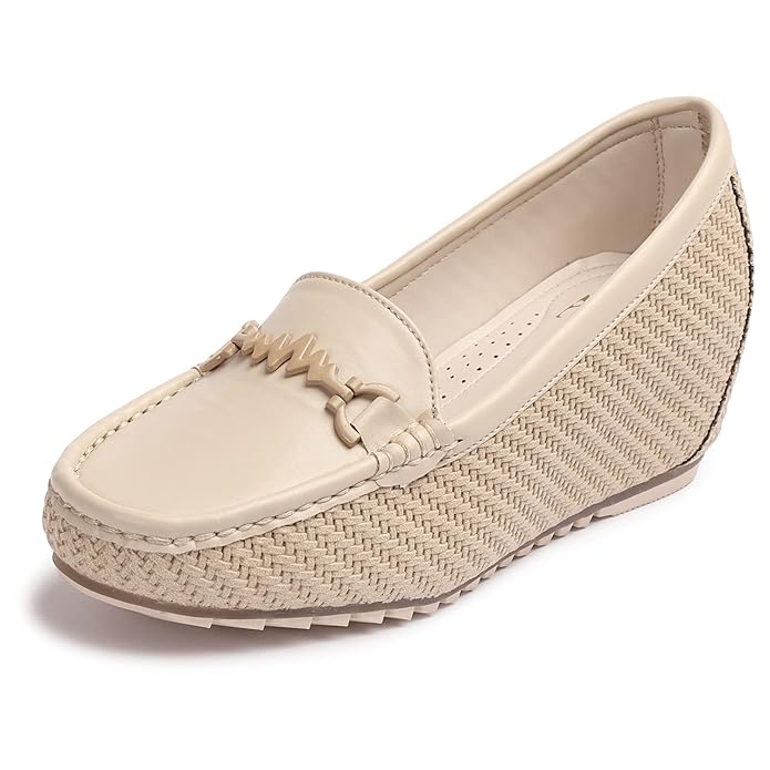 XE Looks Women's Ballet Wedges Shoes | Comfortable and Trendy Slip-On Loafers with Cushioned Footbed and Textured Sole | Mules Wedges for Girls - Ideal for Casual and Formal Wear